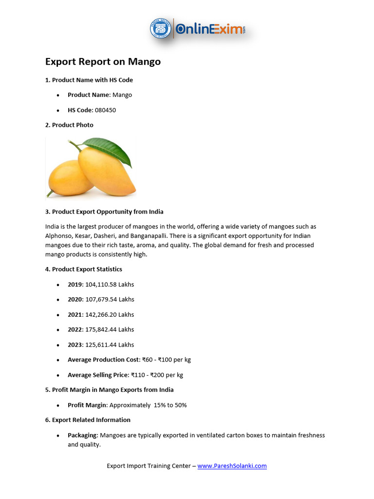 Mango Export Opportunities from India | PDF | Exports | Mango