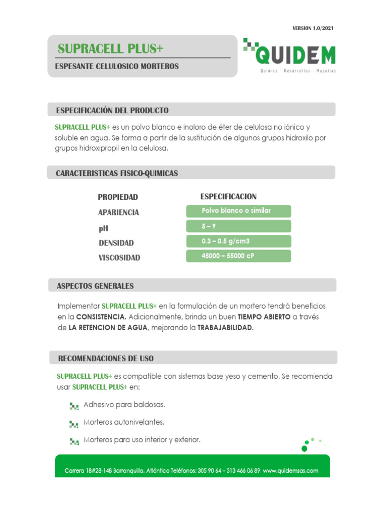Espesante Celulósico para Morteros | PDF