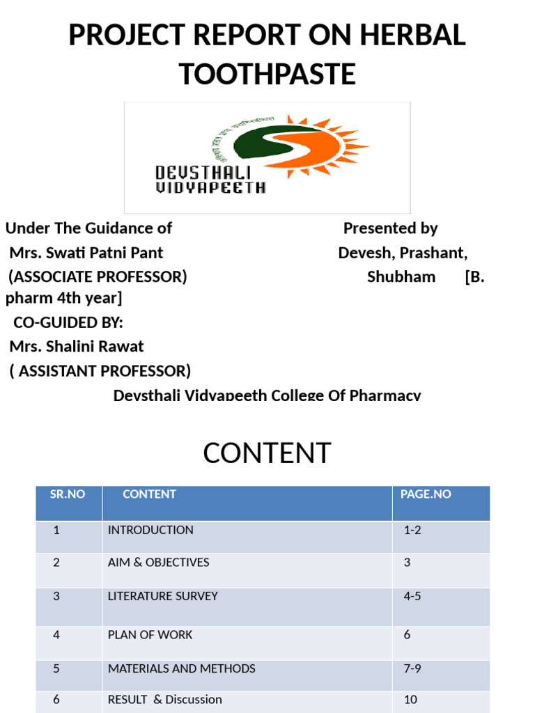 Herbal Toothpaste Formulation Report | PDF | Oral Hygiene