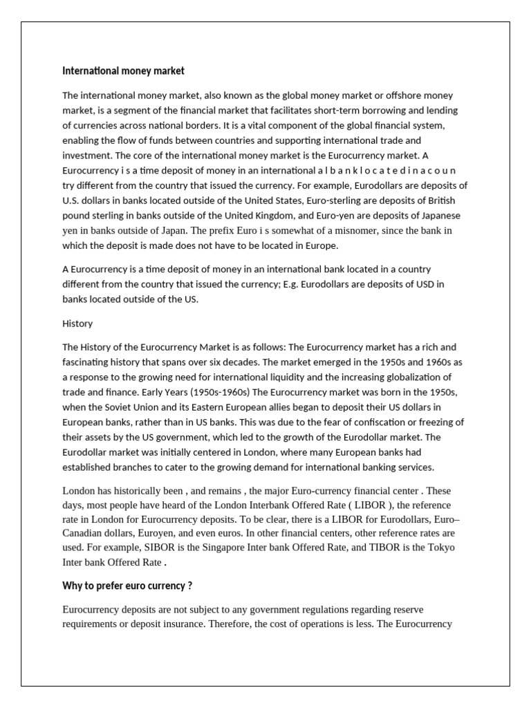 Overview of the International Money Market | PDF | Banks | Financial ...