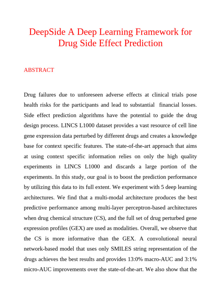 DeepSide A Deep Learning Framework For Drug Side Effect Prediction ...