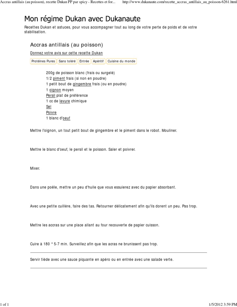 Accras Antillais Au Poisson Recette Dukan Pp Par Spicy Recettes Et Forum Dukan Pour Le Regime Dukan Pdf Ingredients Alimentaires Cuisine
