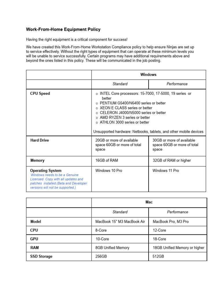 WFH Equipment Compliance Policy | PDF | Graphics Processing Unit | Usb