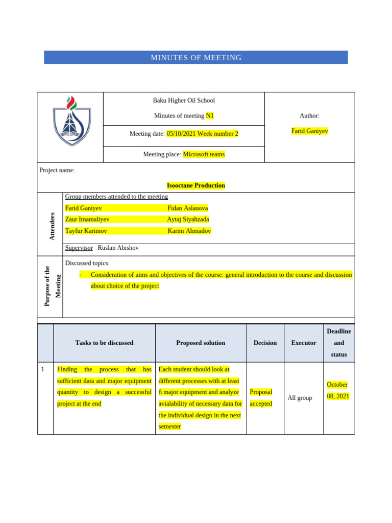 Isooctane Production Meeting Minutes | PDF
