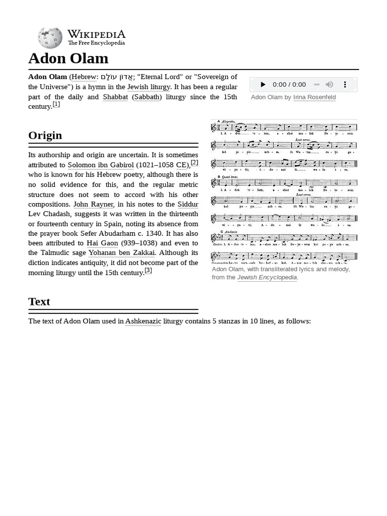 Adon Olam: Meaning and Lyrics | PDF | Jews And Judaism | Siddur