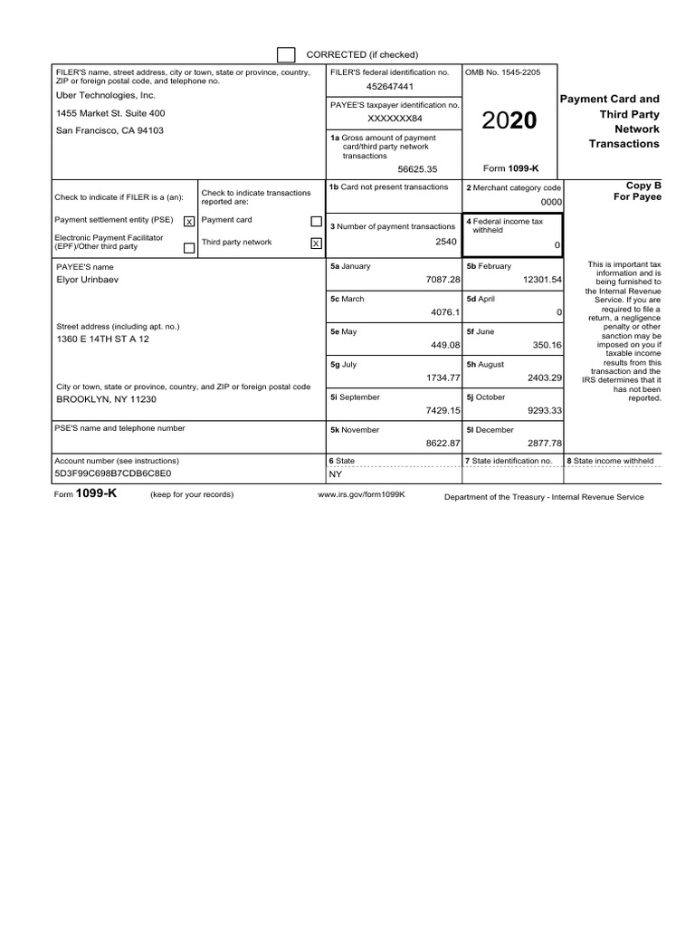 2020 Uber 1099 K Pdf Payments Money