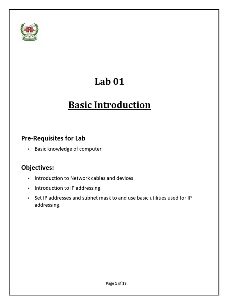 CCN Lab 01 | PDF | Ip Address | Computer Network