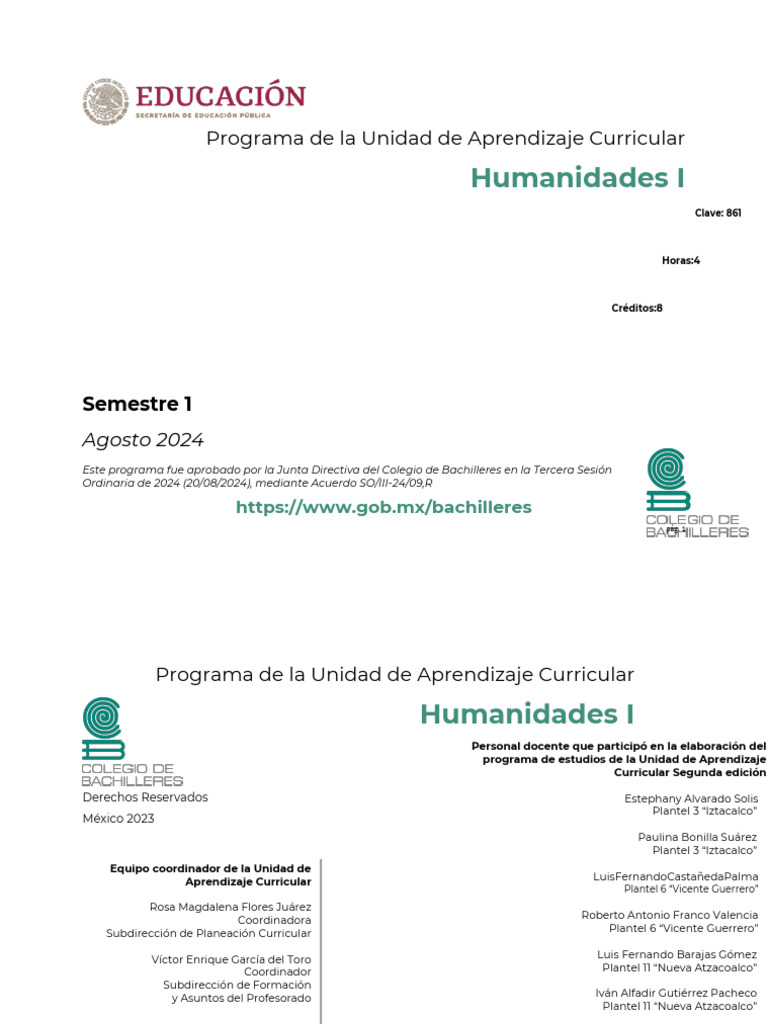 Programa de Humanidades I 2024 | PDF | Plan de estudios | Evaluación