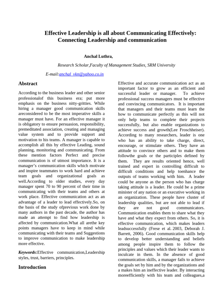 Effective Leadership Through Communication | PDF | Leadership ...