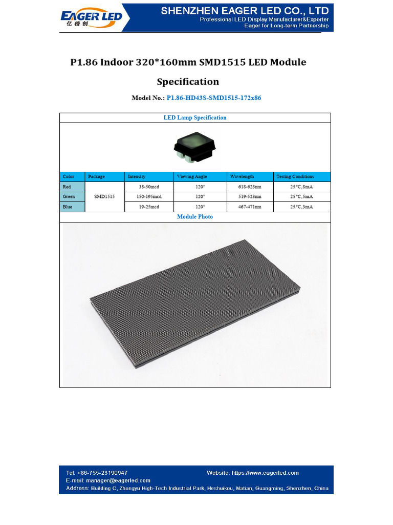 P1.86 SMD1515 LED Module Specs | PDF | Teaching Methods & Materials ...