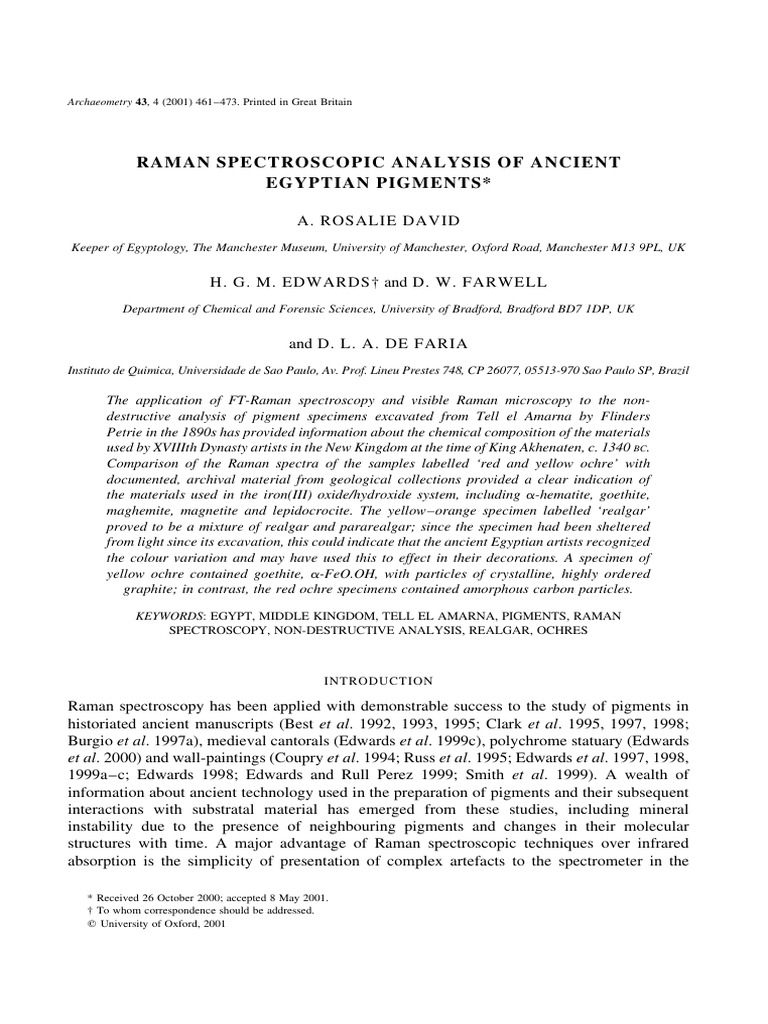 Raman Spectroscopic Analysis of Ancient Egyptian Pigments | PDF | Raman ...