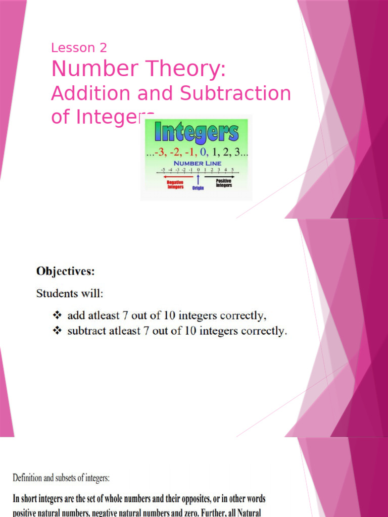 Lesson 2 - Addition and Subtraction of Integers | PDF