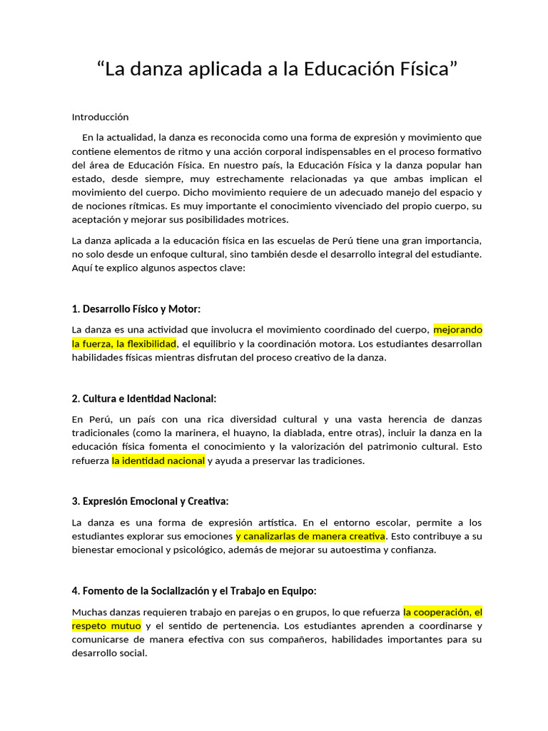 Danza en Educación Física Escolar | PDF | Bailes | Aprendizaje
