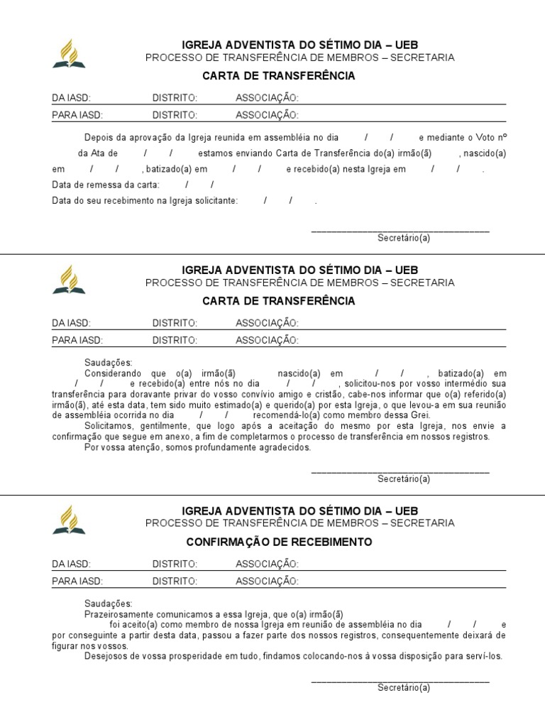 Carta de Transferência de Membro IASD | PDF
