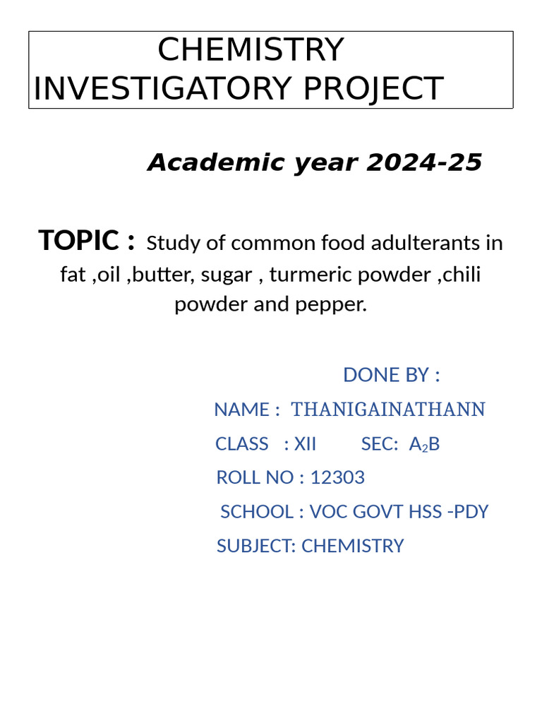 Chemistry Investigatory Project | PDF