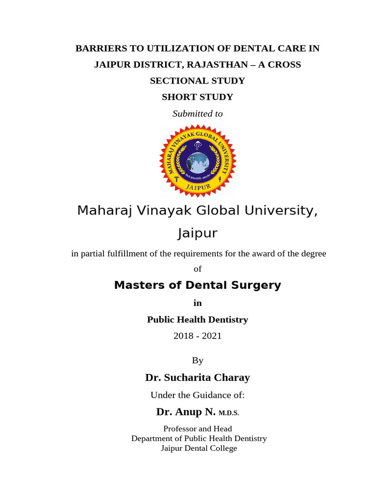 Barriers to Dental Care in Jaipur | PDF | Dentistry