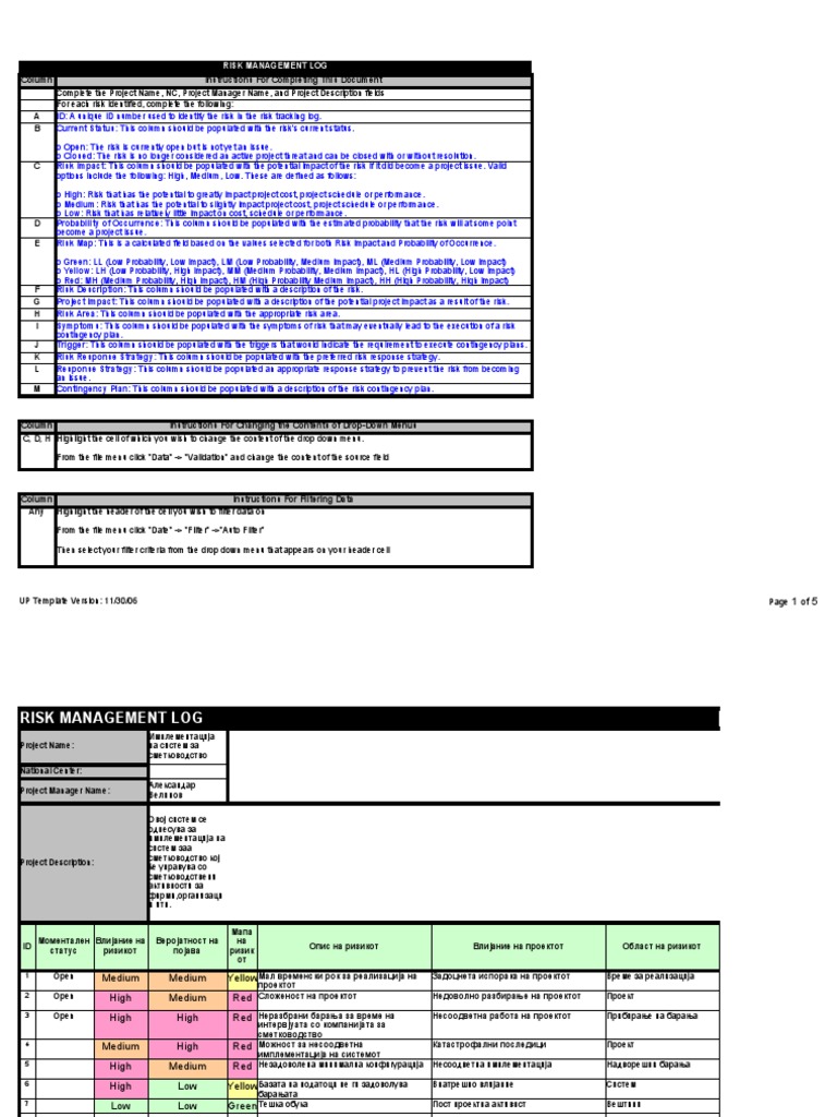 CDC UP Risk Management Log Template | PDF | Business