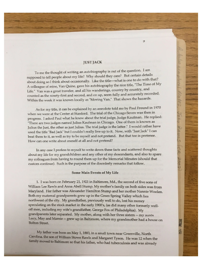 Rawls, John (2021) - Just Jack. en John Rawls Papers. Harvard ...