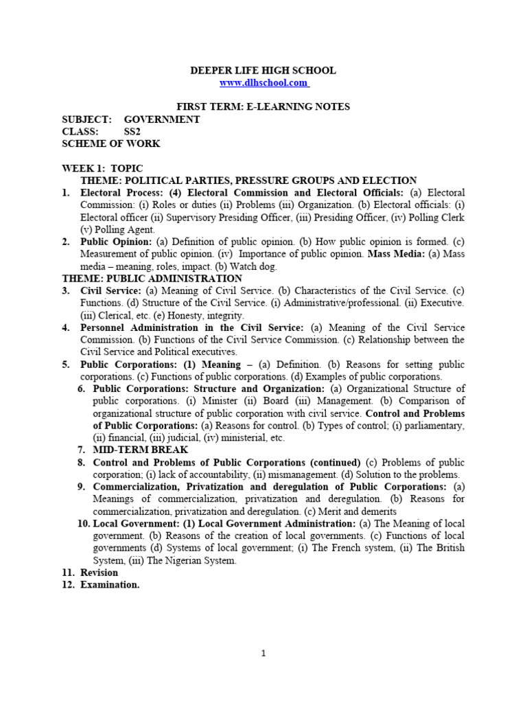 SS2 Government First Term Lesson Notes | PDF | Politics | Social Science