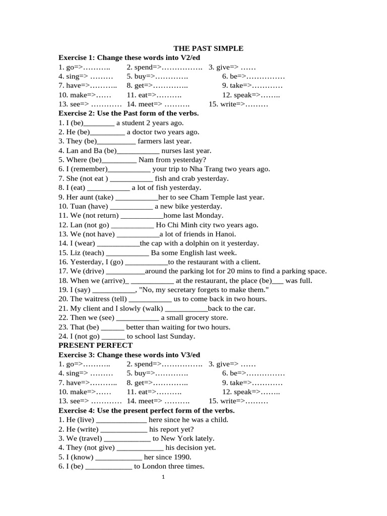 Past Simple vs Present Perfect Exercises | PDF