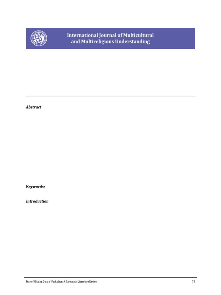 Image showcasing Fear of Missing Out On Workplace A Systematic Lite | PDF | Psychology ...