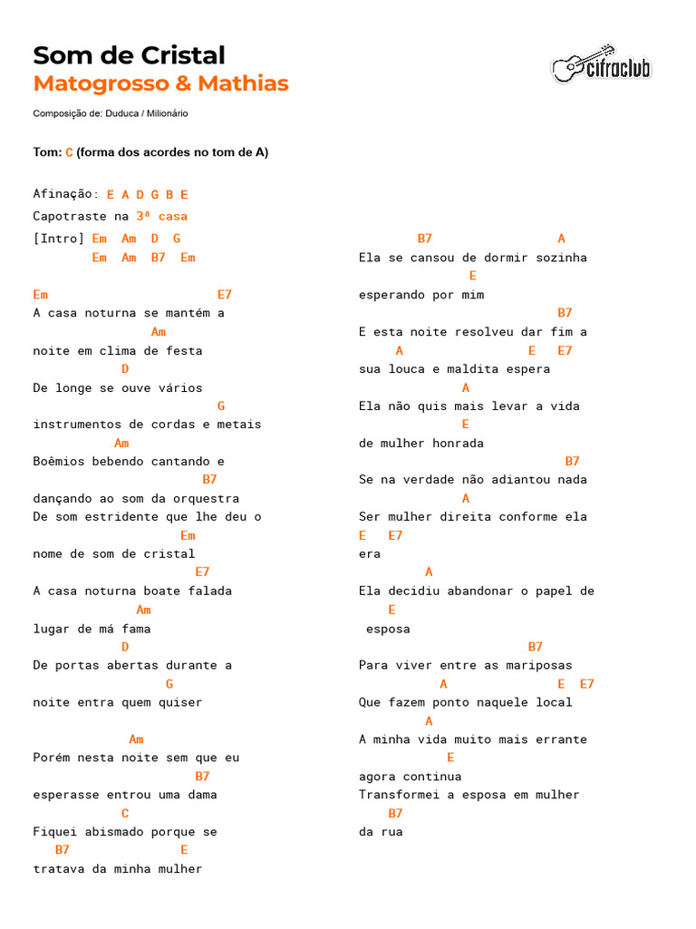 Cifra Club - Matogrosso & Mathias - Som de Cristal | PDF