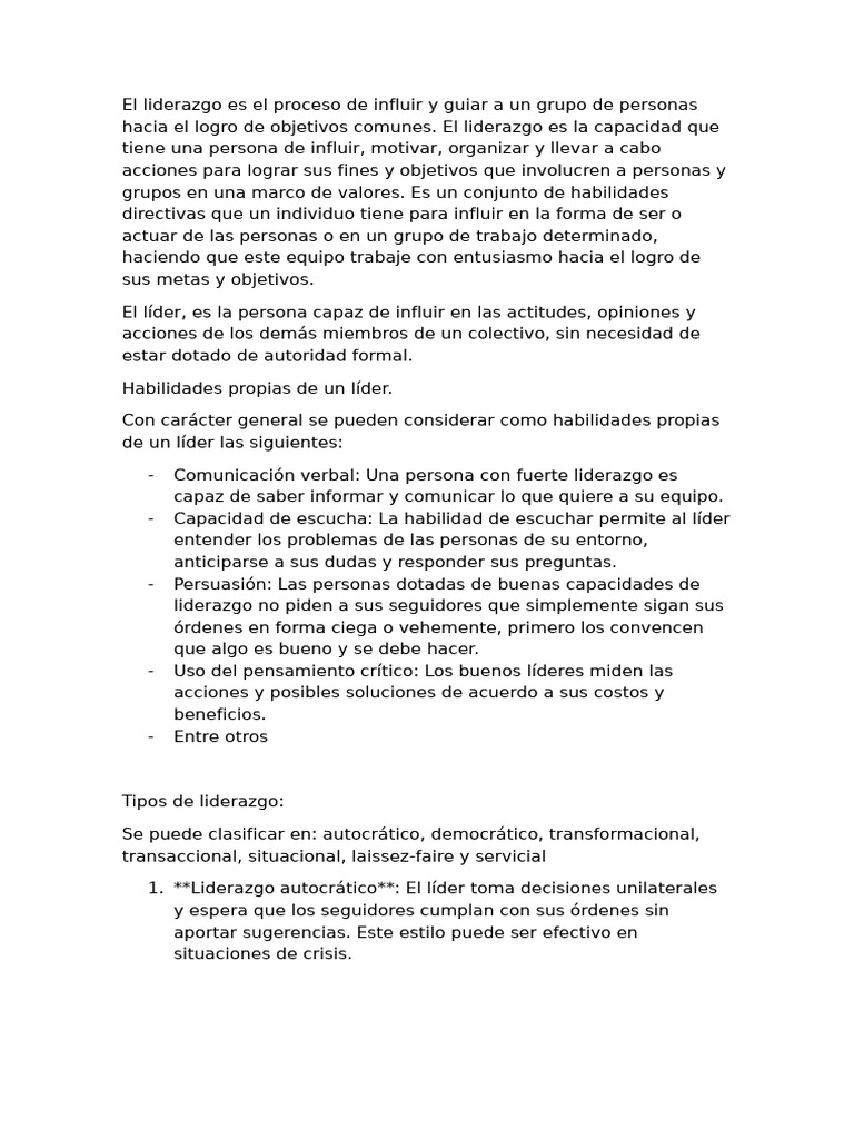 Tipos y habilidades del liderazgo efectivo | PDF | Liderazgo | Ciencias ...