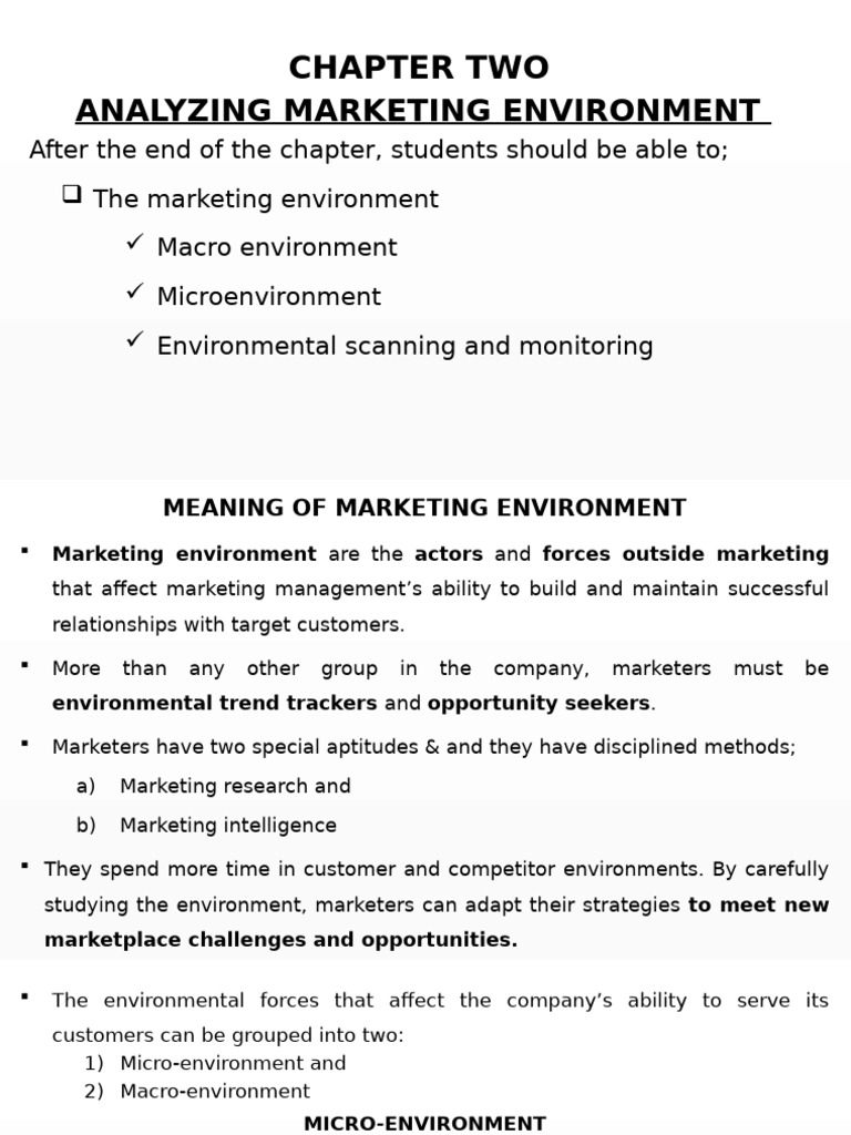 Marketing Environment Analysis Guide | PDF | Marketing | Strategic ...