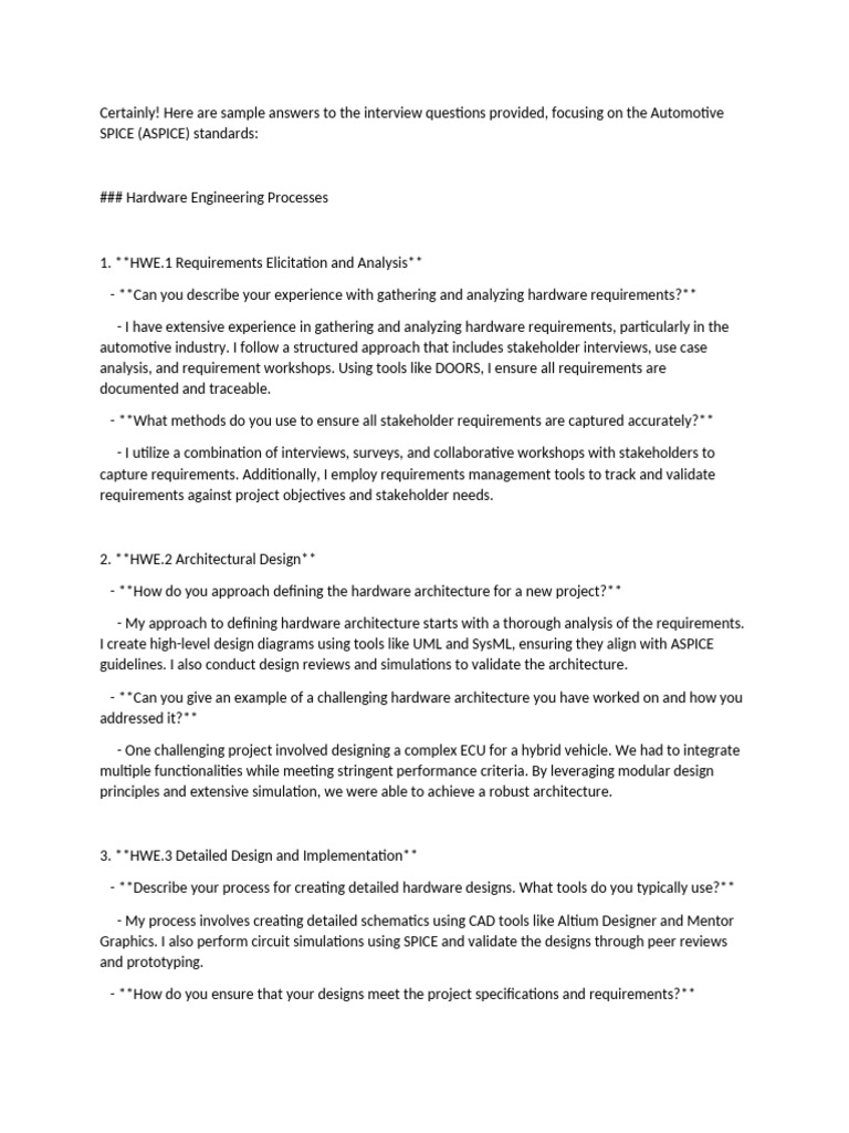 ASPICE Interview Questions and Answers | PDF | Quality Assurance | Audit