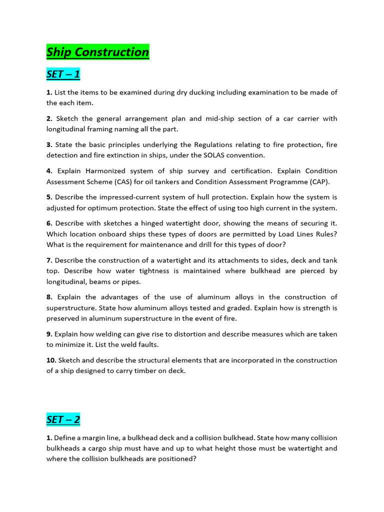 Ship Construction Questions Set | PDF | Ships | Shipbuilding
