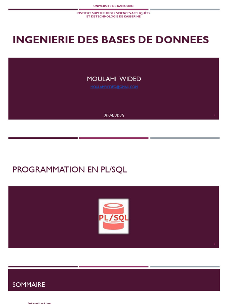 Cours de Programmation PL/SQL | PDF | PL/SQL | Structure de contrôle