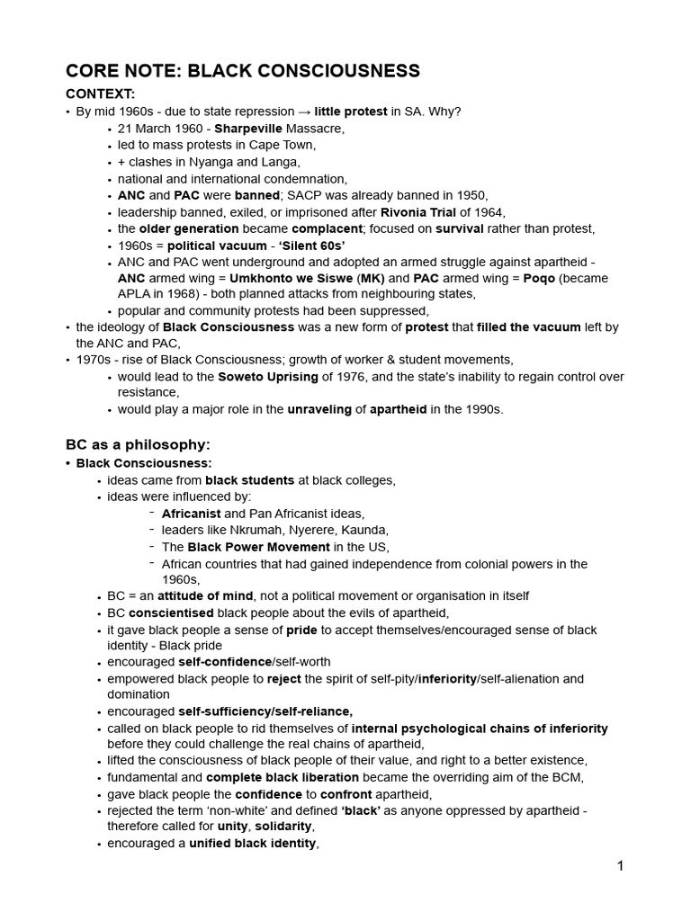 Black Consciousness Movement Overview | PDF | African National Congress ...