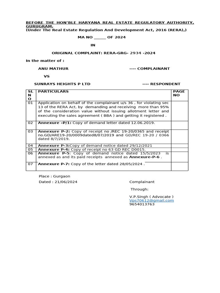 RERA Complaint: Violation of Section 13 | PDF | Justice | Crime & Violence