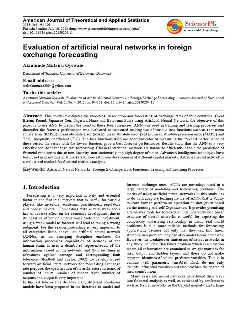 ANN for Foreign Exchange Forecasting | PDF | Artificial Neural Network ...