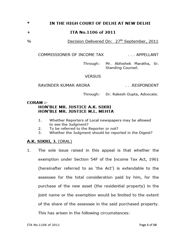 Commissioner of Income Tax Vs Ravinder Kumar Arora Delhi High Court ...