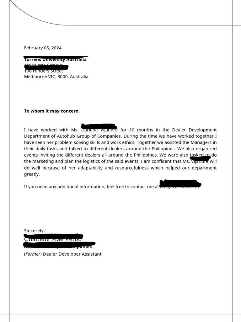 Sample Only - Letter of Reference | PDF