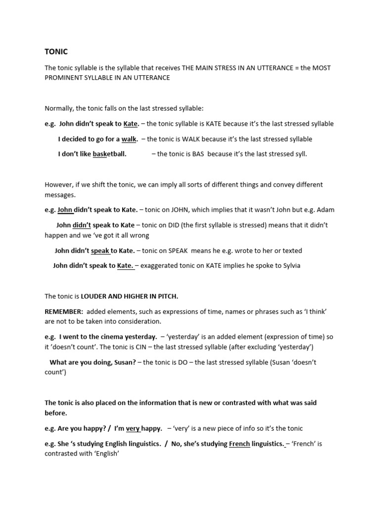 tonic syllable | PDF | Stress (Linguistics) | Human Voice