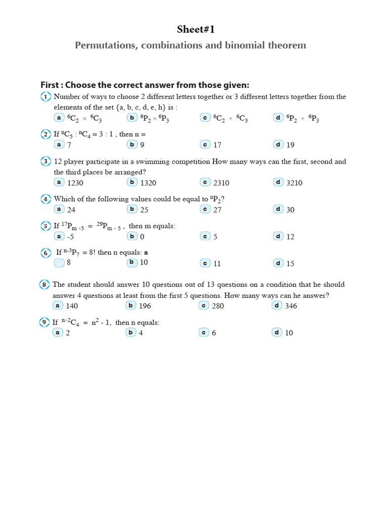 Combinatorics and Binomial Theorem Exercises | PDF | Number Theory ...