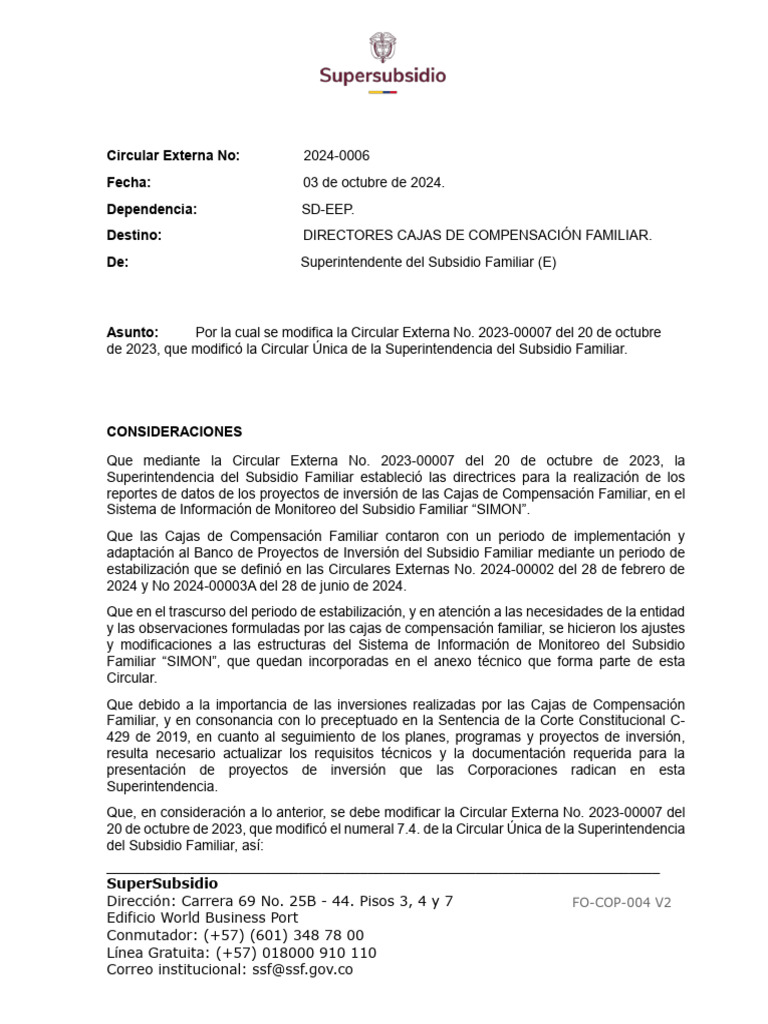 CIRCULAR EXTERNA No. 0006 de 2024 | PDF | Finanzas y dinero | Tecnología