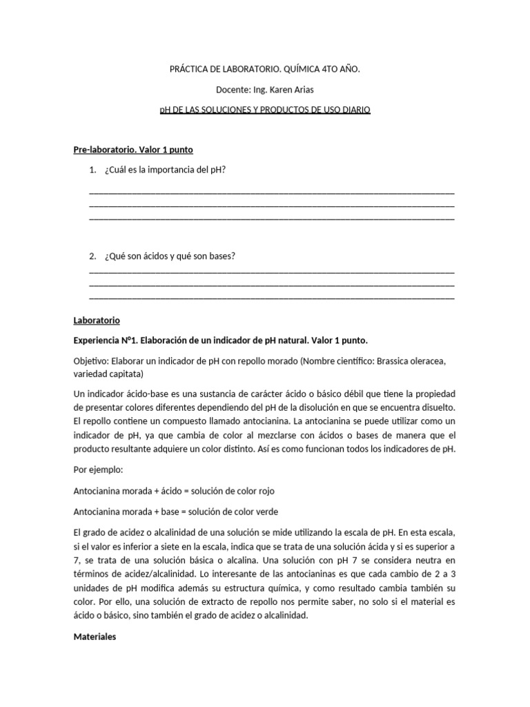 Indicadores de pH con Repollo Morado | PDF | Ph | Ácido