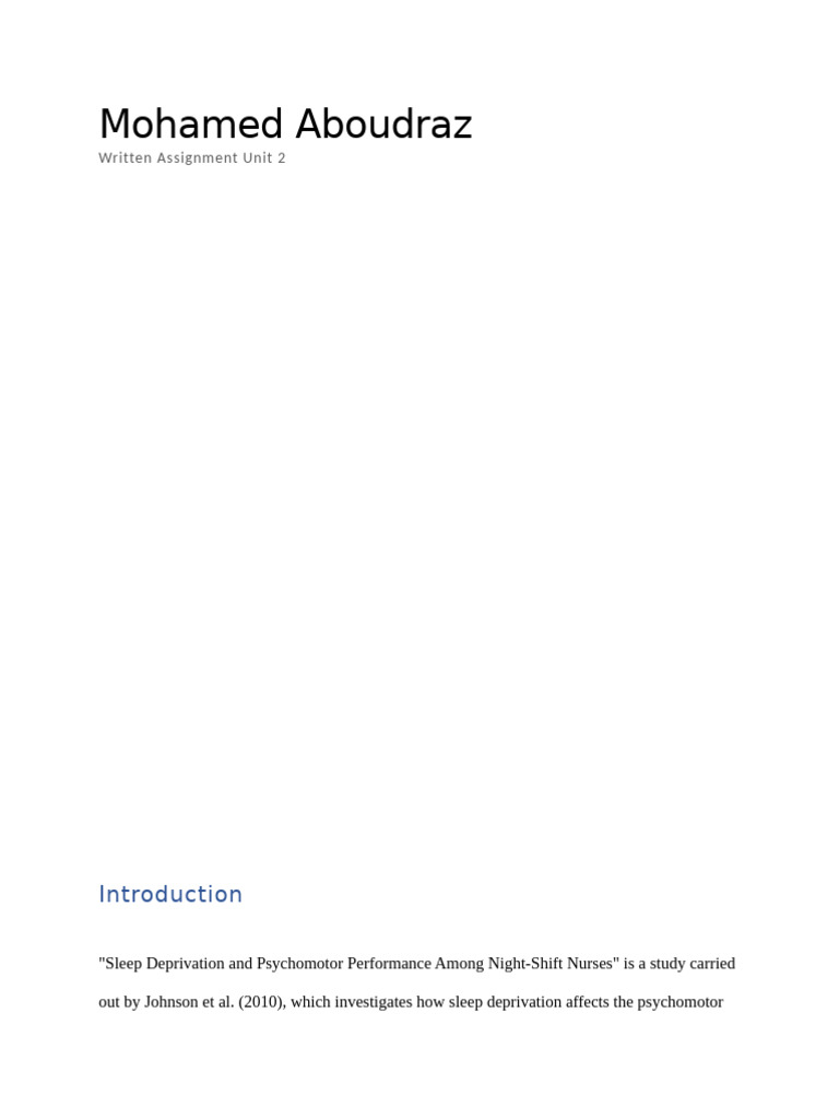 Written Assignment Unit 2 | PDF | Sleep Deprivation | Sleep