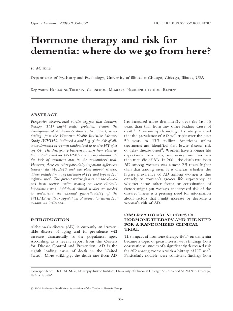Hormone Therapy and The Risk of Dementia - Here | PDF | Dementia ...