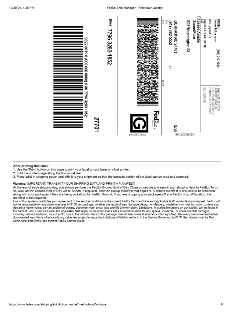 FedEx Shipping Label Instructions | PDF
