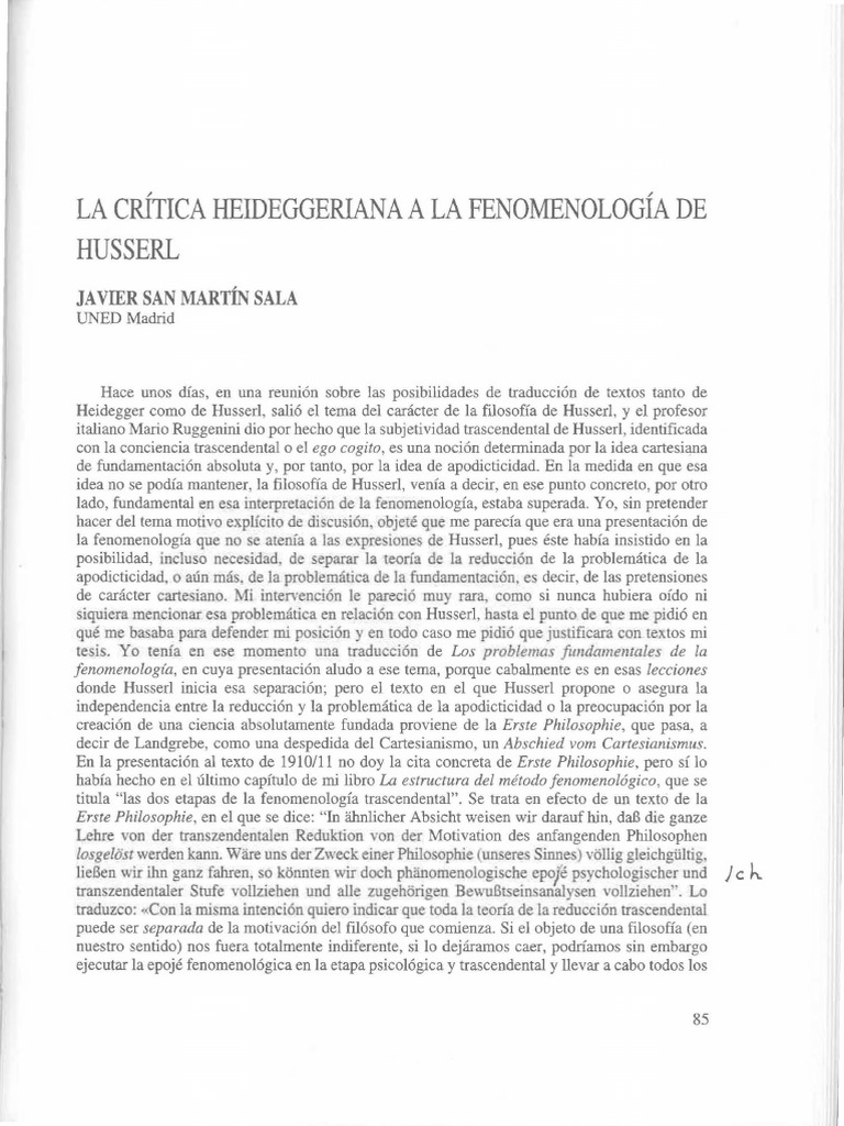 93 23 Criticaheideggeriana A Husserl | PDF | Edmund Husserl | Martin ...