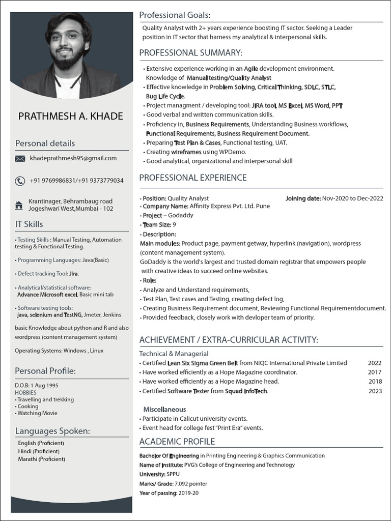 Prathmesh sw tester c v pdf software testing systems engineering