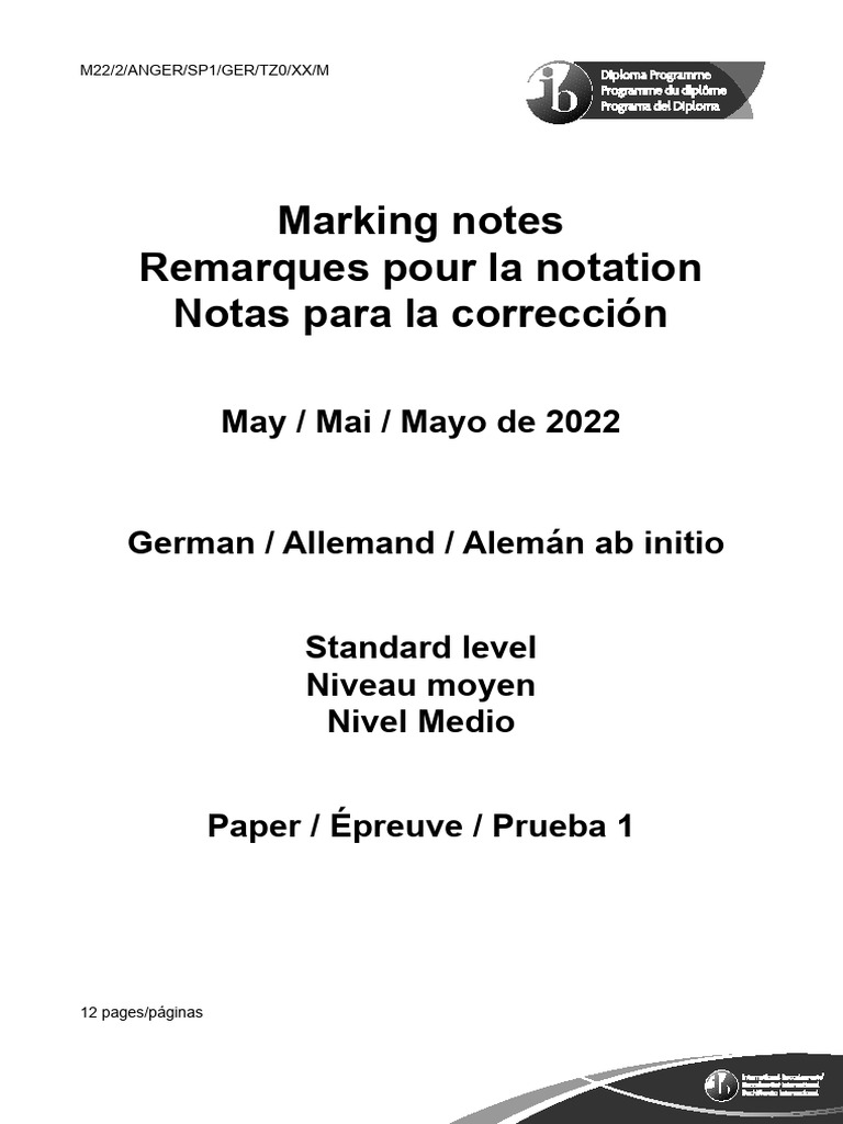 German Ab Initio Paper 1 Marking Guide | PDF | Communication | Human ...