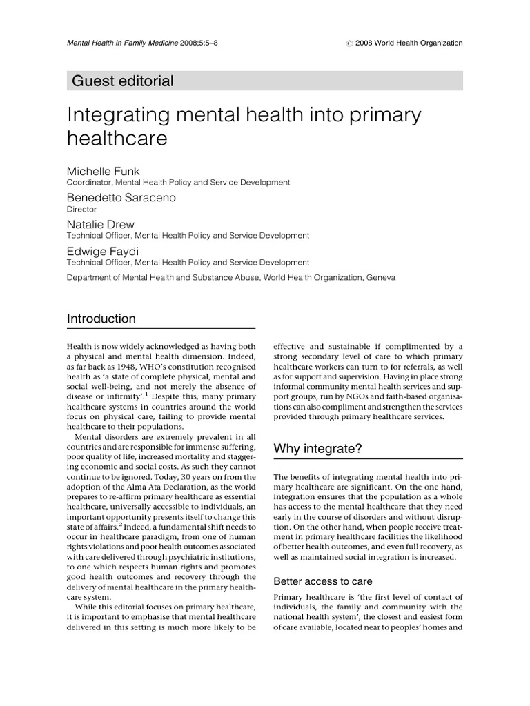 Integrating Mental Health in Primary Care | PDF | Health Care | Mental ...