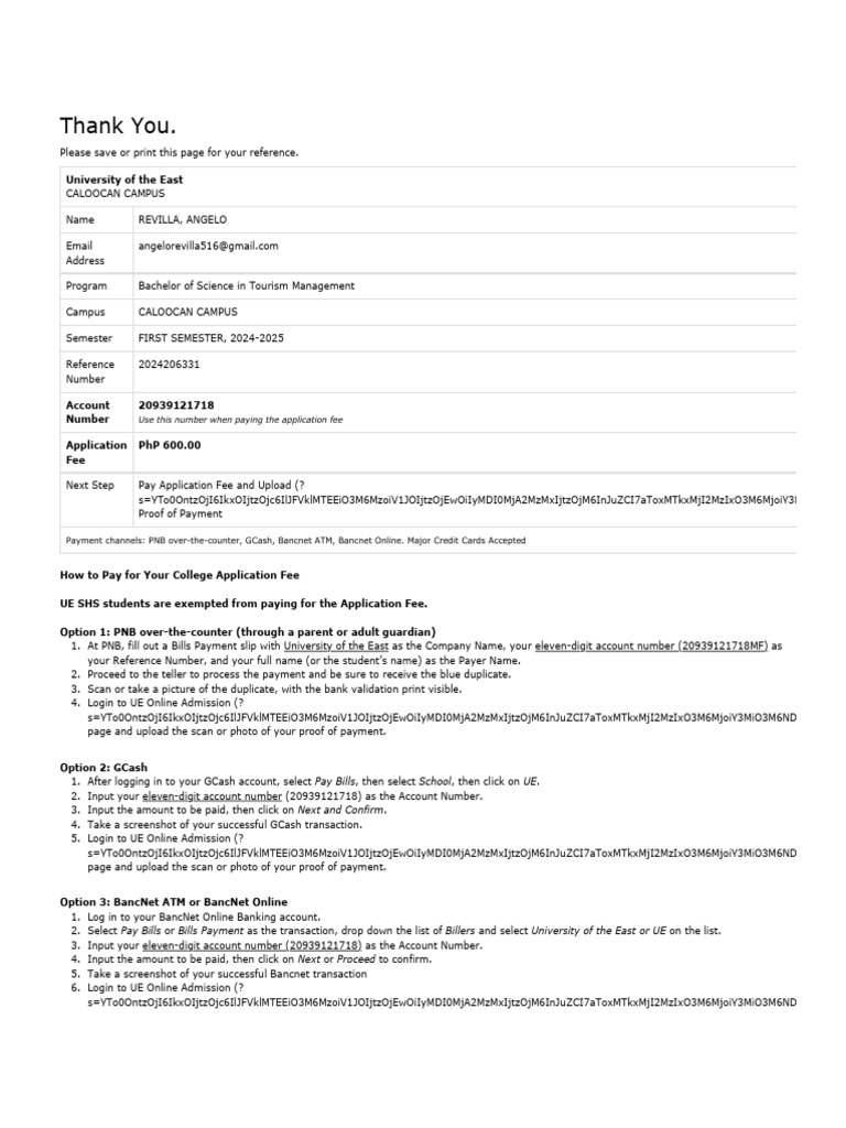 UE Online Application For Admission | PDF | Payments | Money