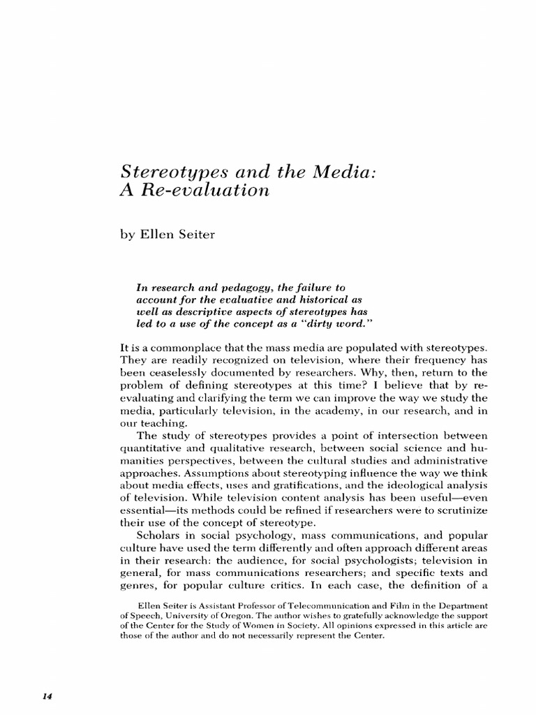 Re-evaluating Stereotypes in Media | PDF | Stereotypes | Social Psychology