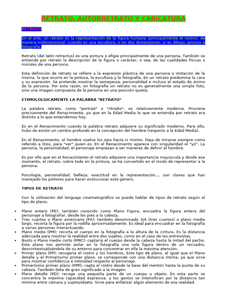 Retrato Autorretrato Y Caricatura Pdf Retrato Las Artes